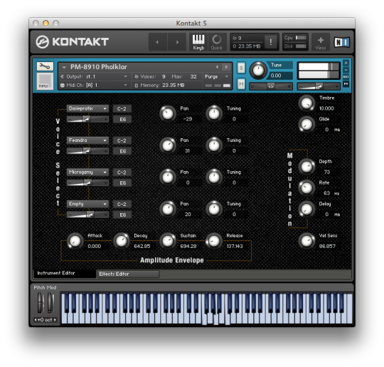 The PM-8910 UI for the Kontakt Instrument. Included in Retro Computers