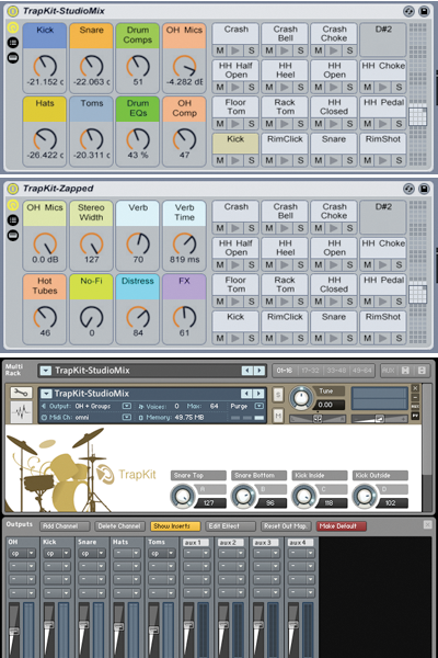 The Ableton Live and Kontakt Drum Kit interfaces